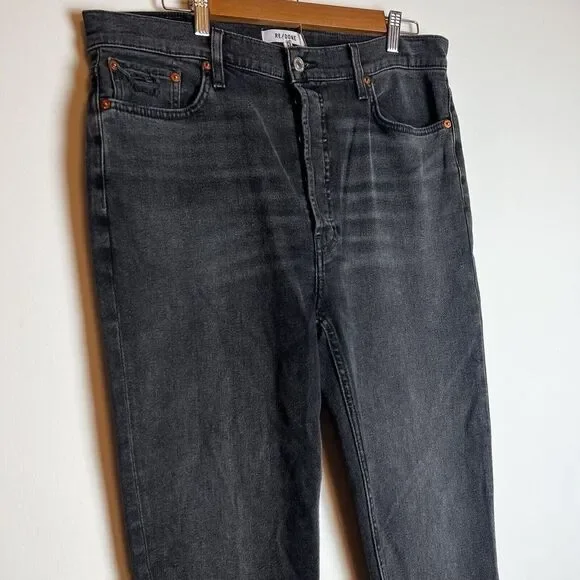 Re/Done 70s Stove Pipe High Rise Jeans Black Ankle Raw Hem NWT Sz 32 / 14 - Picture 2 of 16